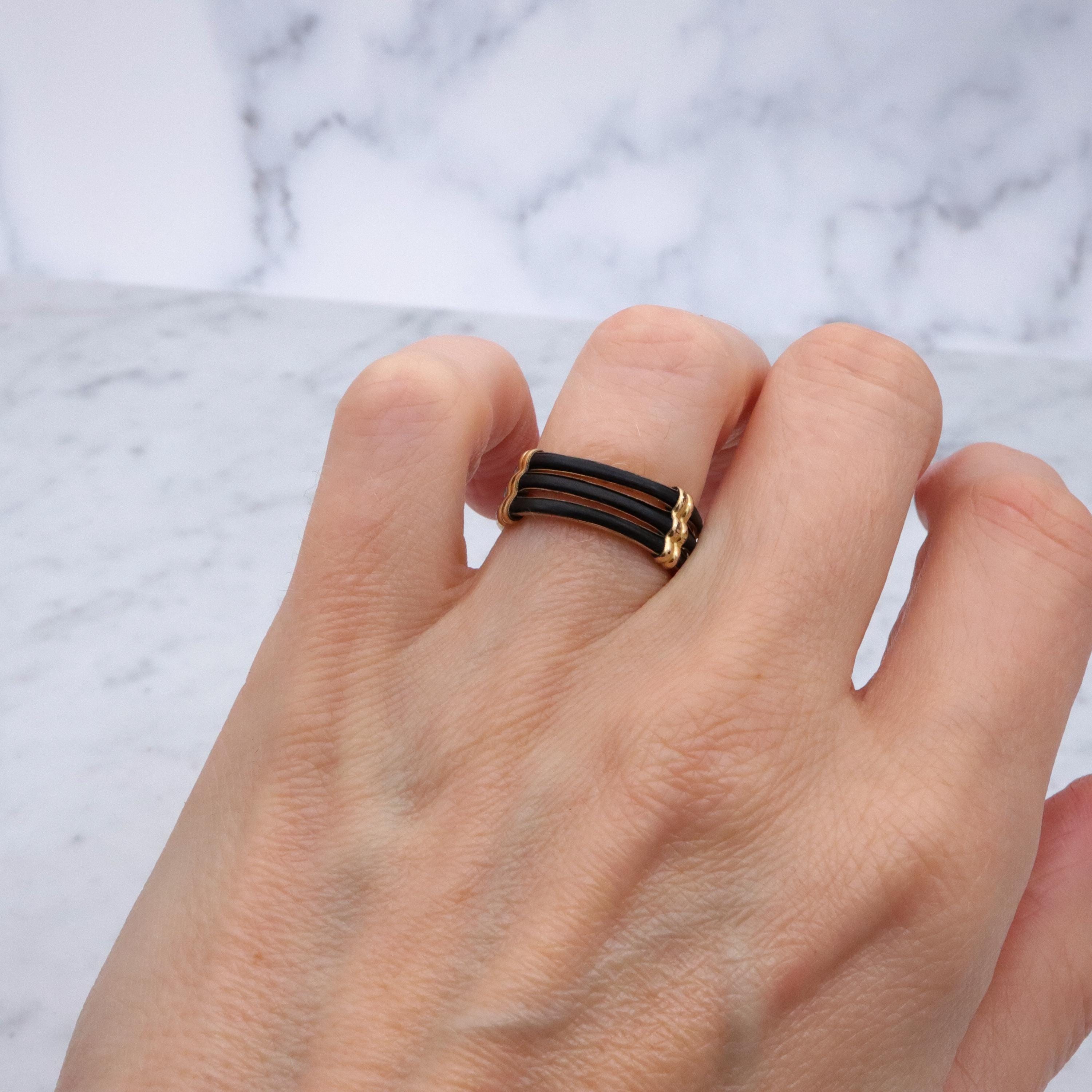 Antique Victorian 9k rolled gold triple band hair ring, size 6