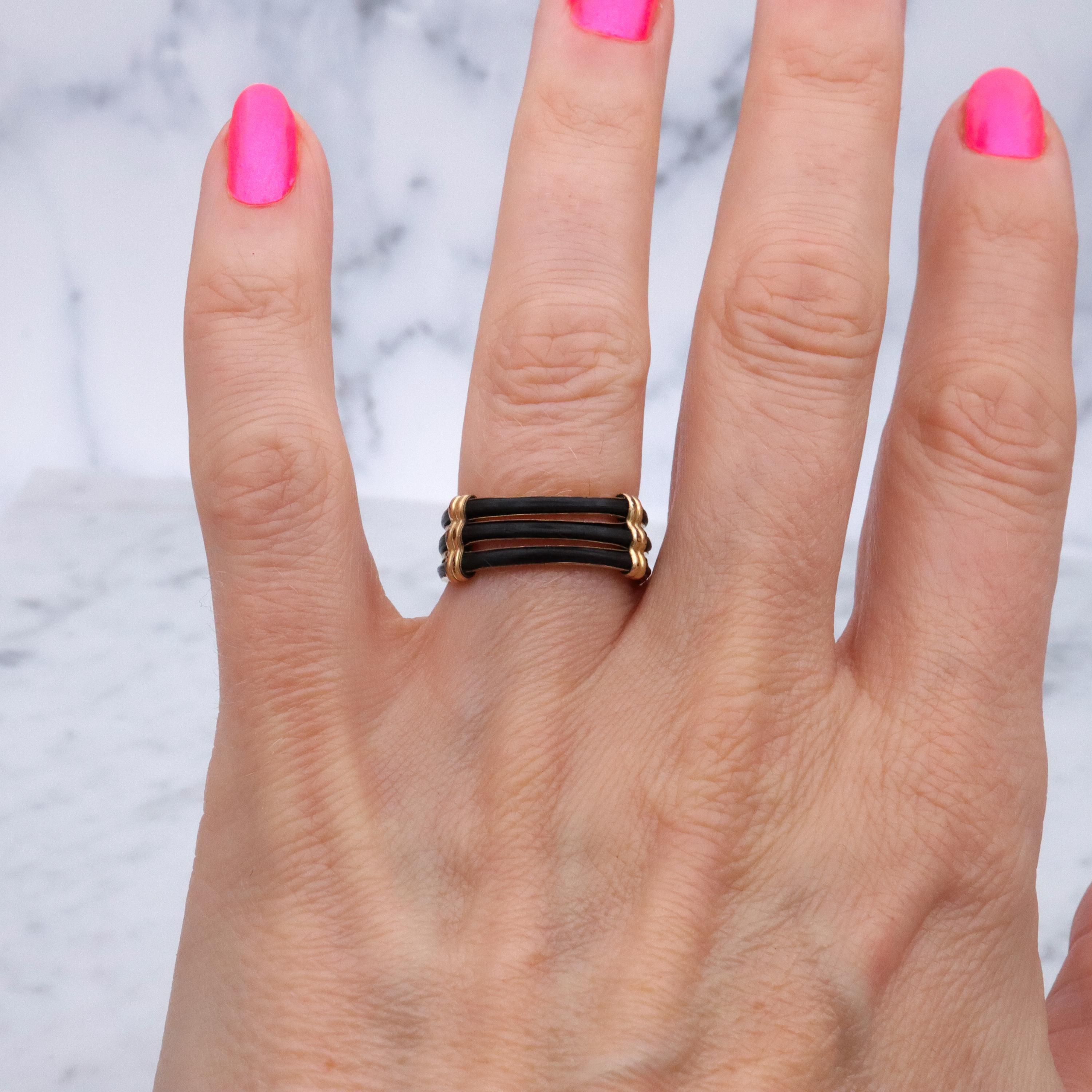 Antique Victorian 9k rolled gold triple band hair ring, size 6