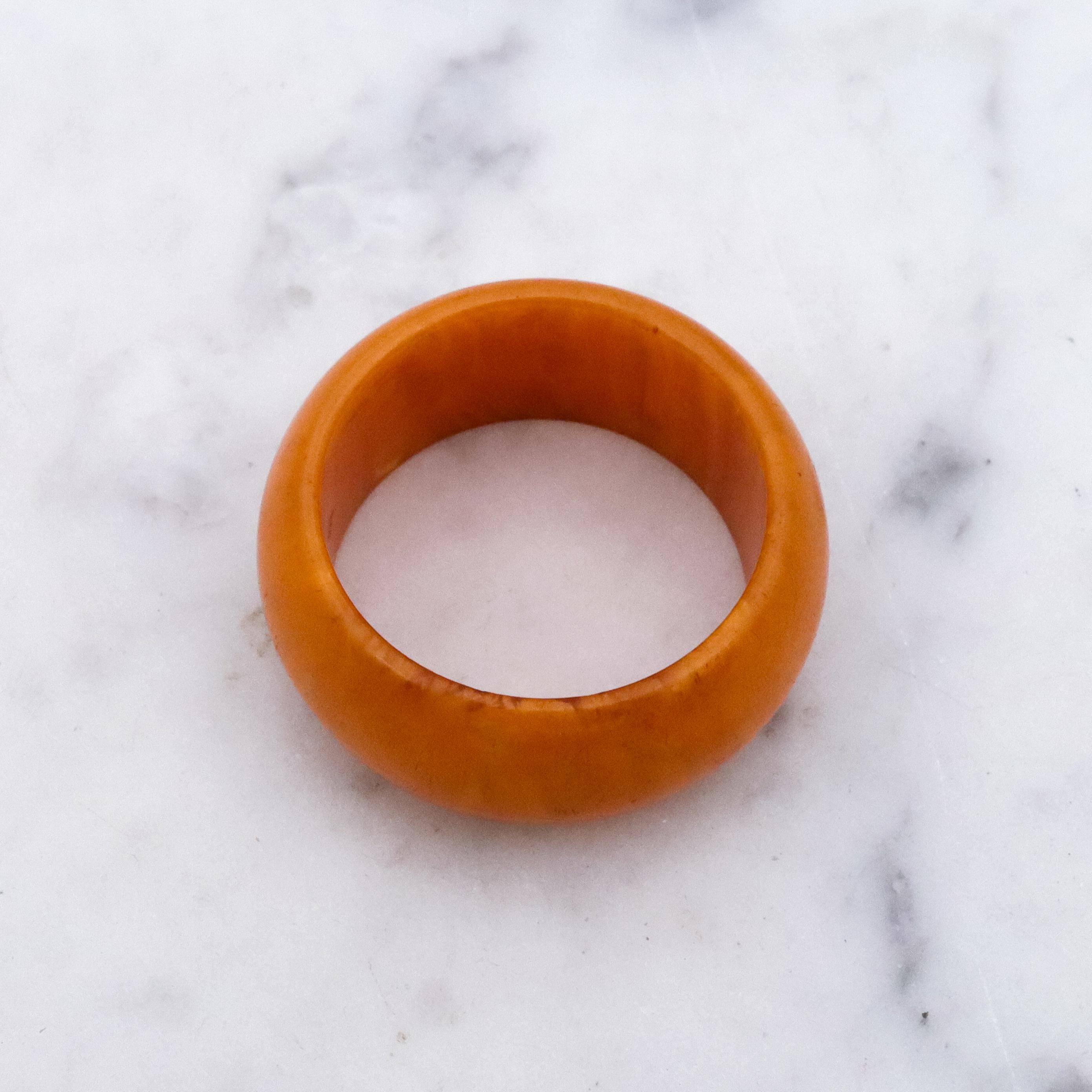 Mid Century butterscotch amber domed band ring, size 8