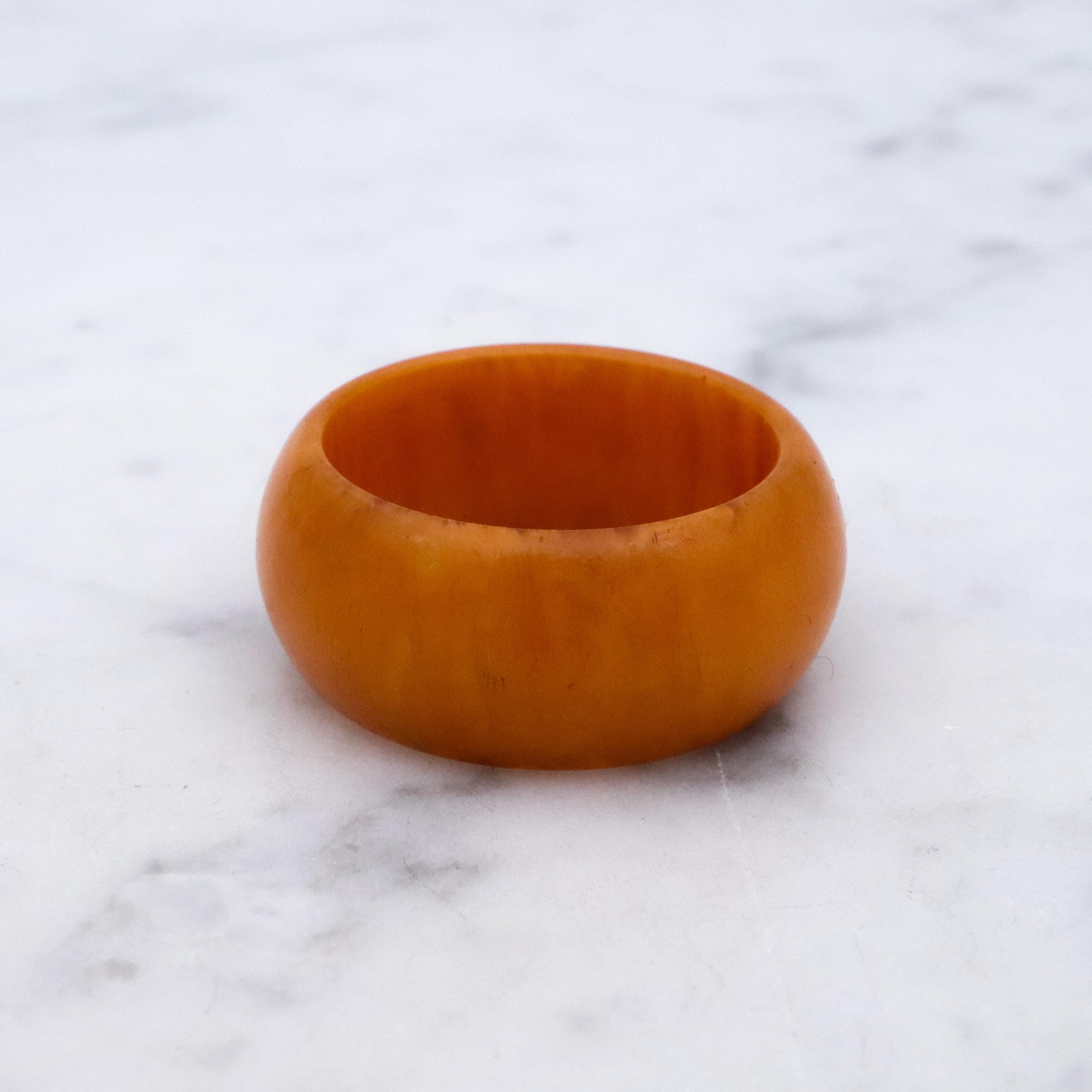 Mid Century butterscotch amber domed band ring, size 8