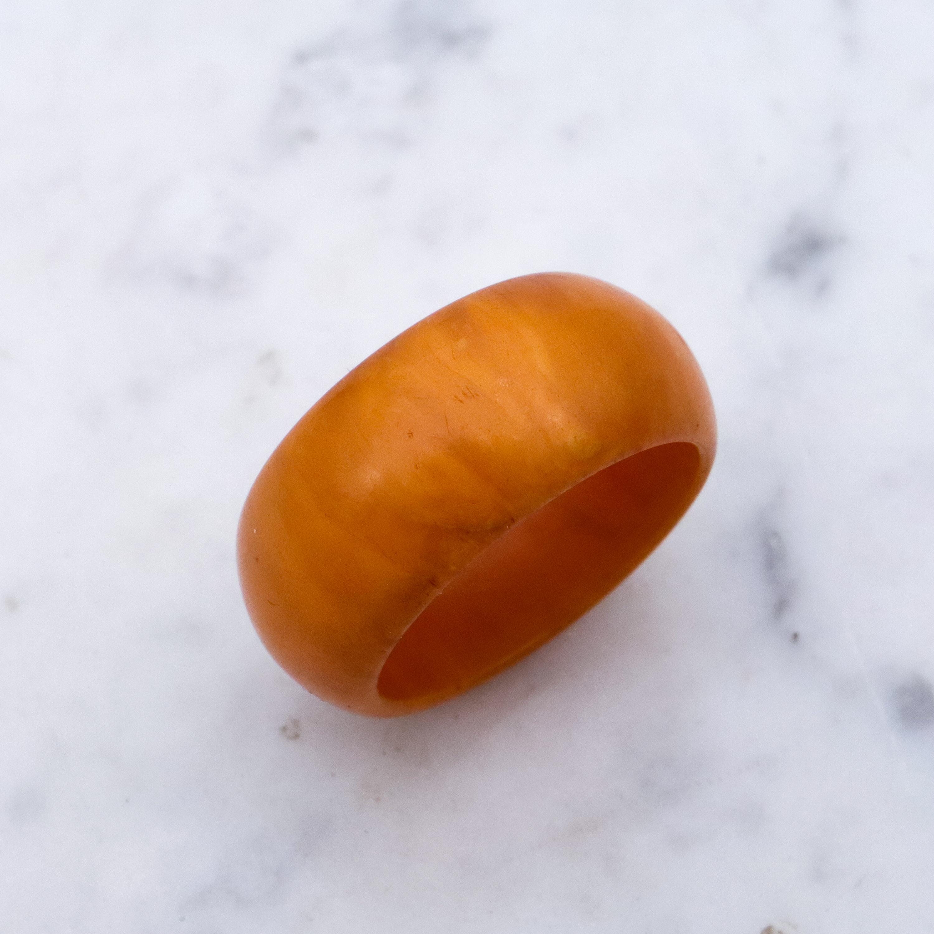 Mid Century butterscotch amber domed band ring, size 8