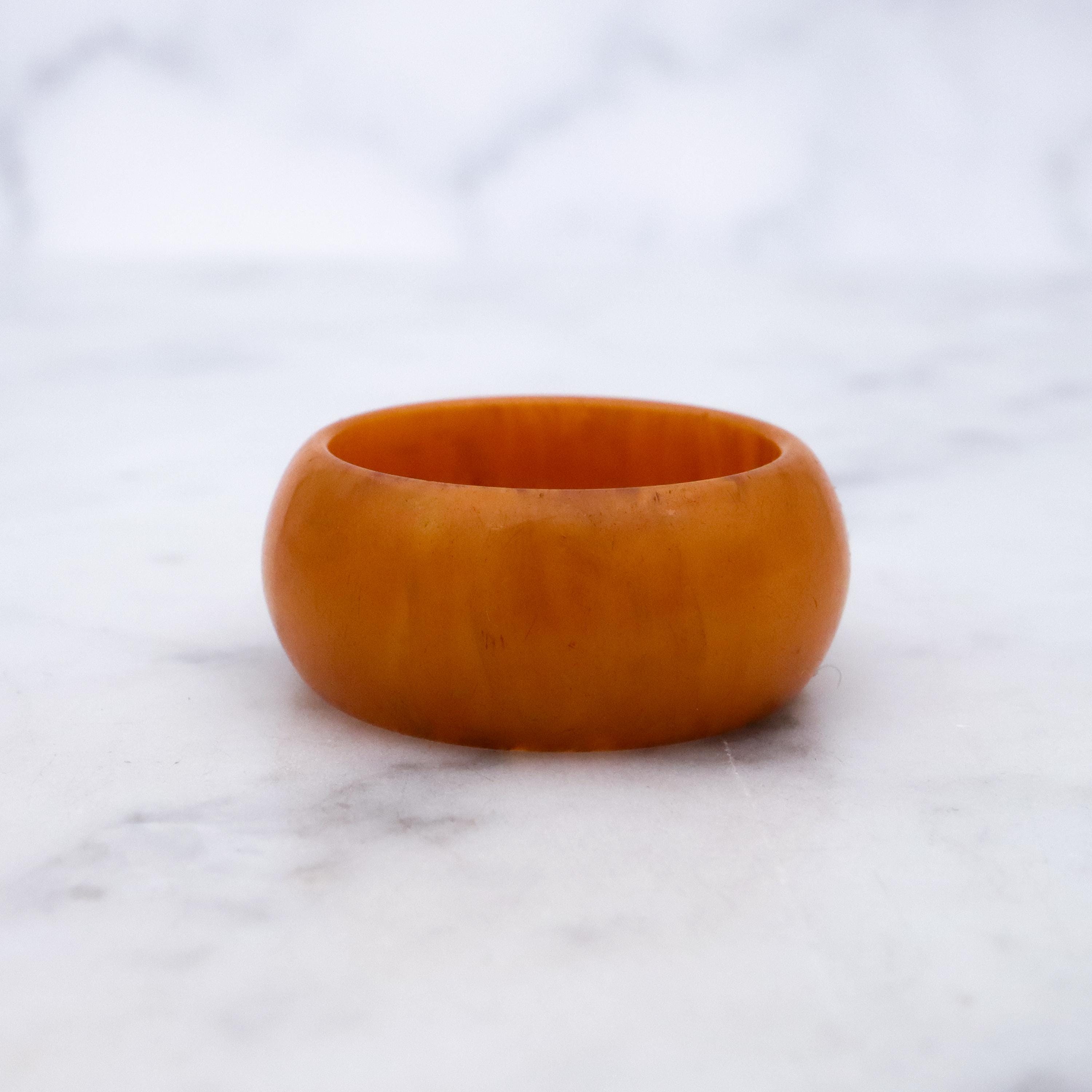 Mid Century butterscotch amber domed band ring, size 8