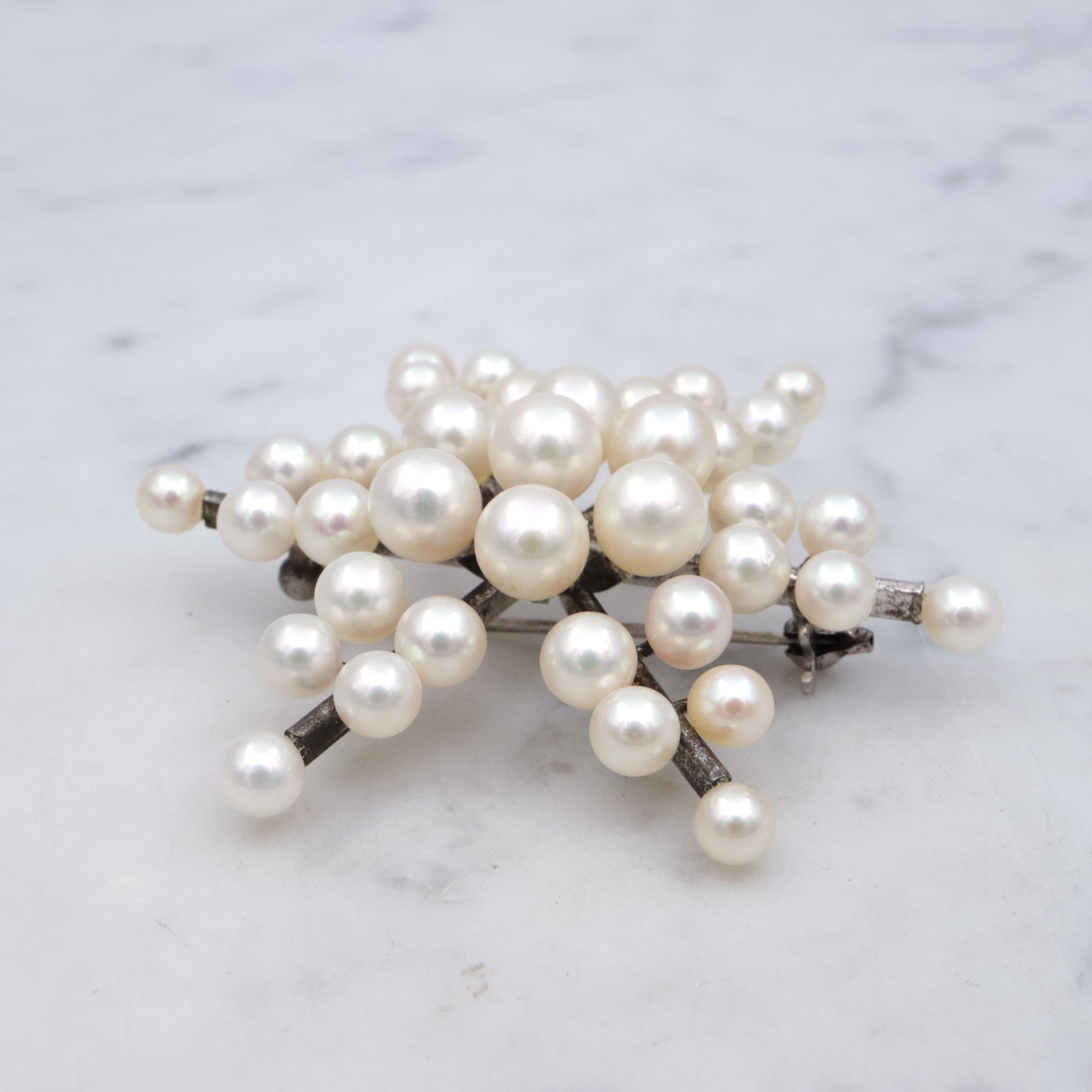 MCM Japanese Akoya pearl snowflake sterling brooch