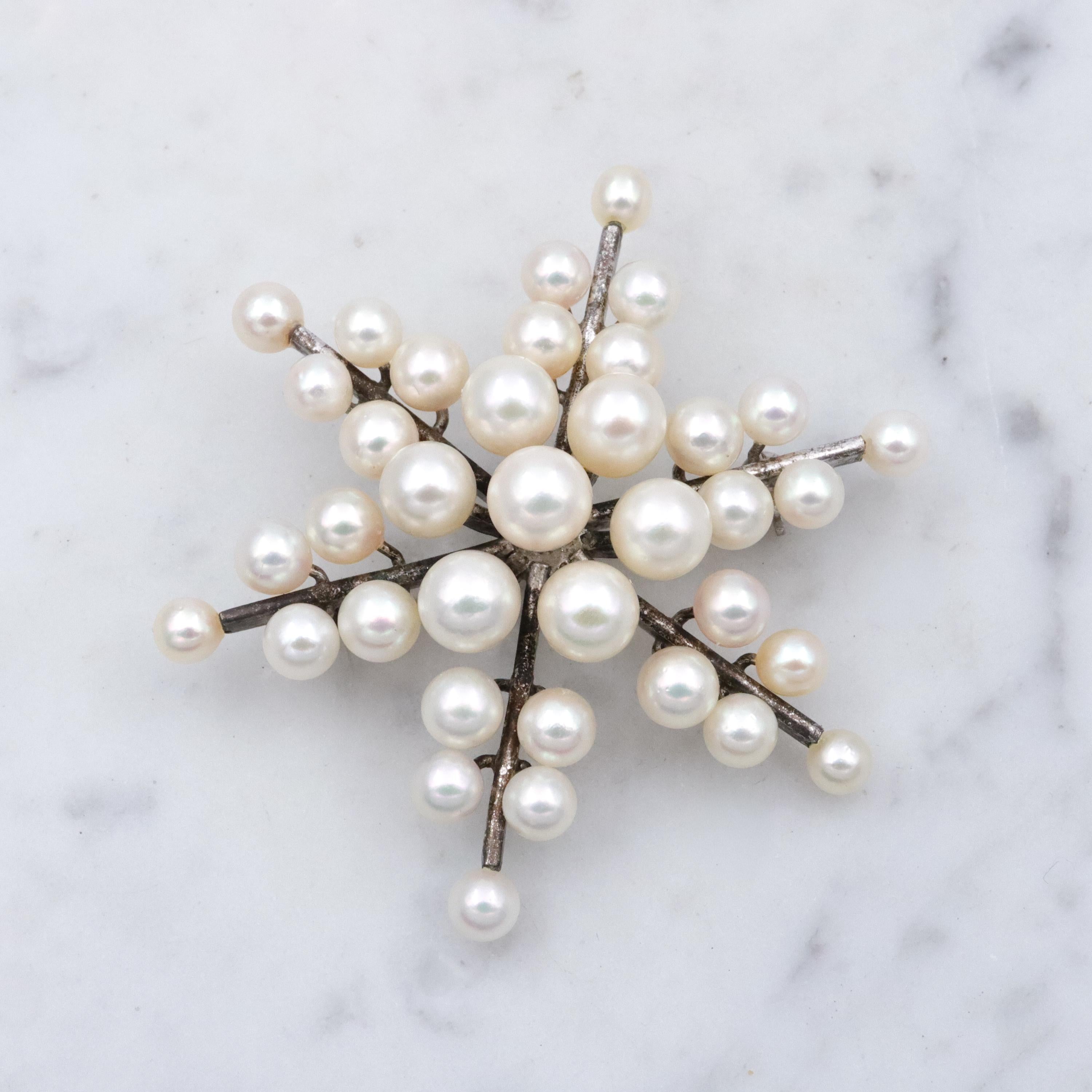 MCM Japanese Akoya pearl snowflake sterling brooch