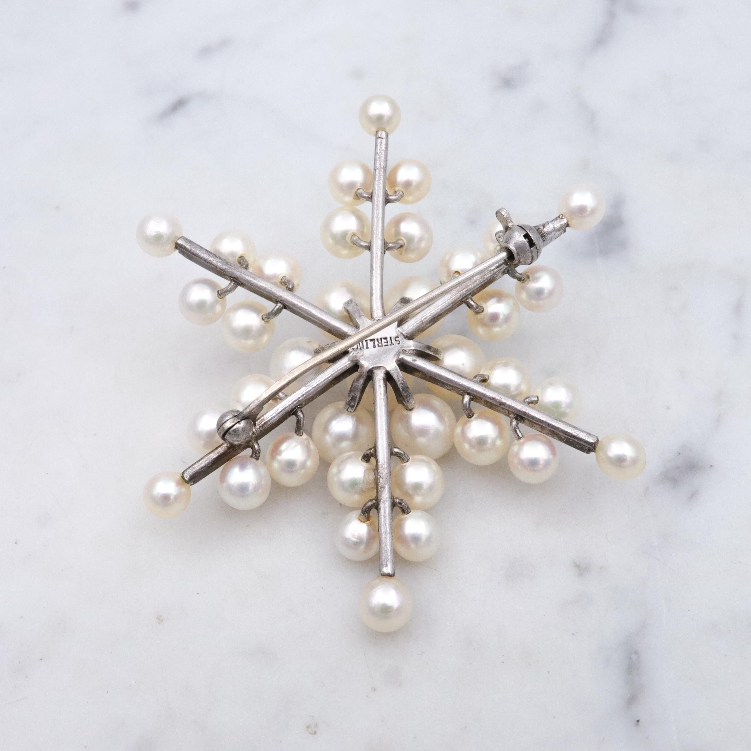 MCM Japanese Akoya pearl snowflake sterling brooch
