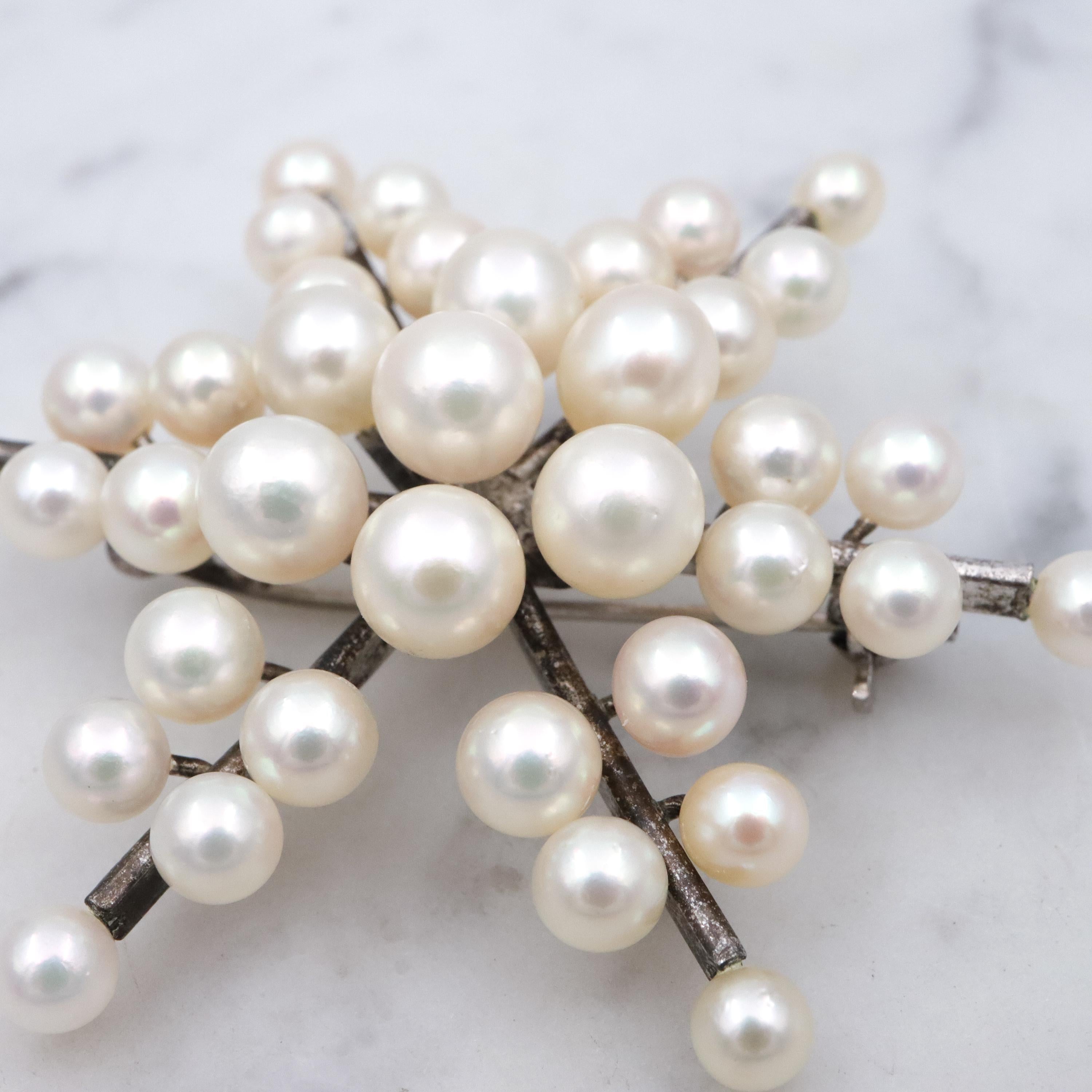 MCM Japanese Akoya pearl snowflake sterling brooch