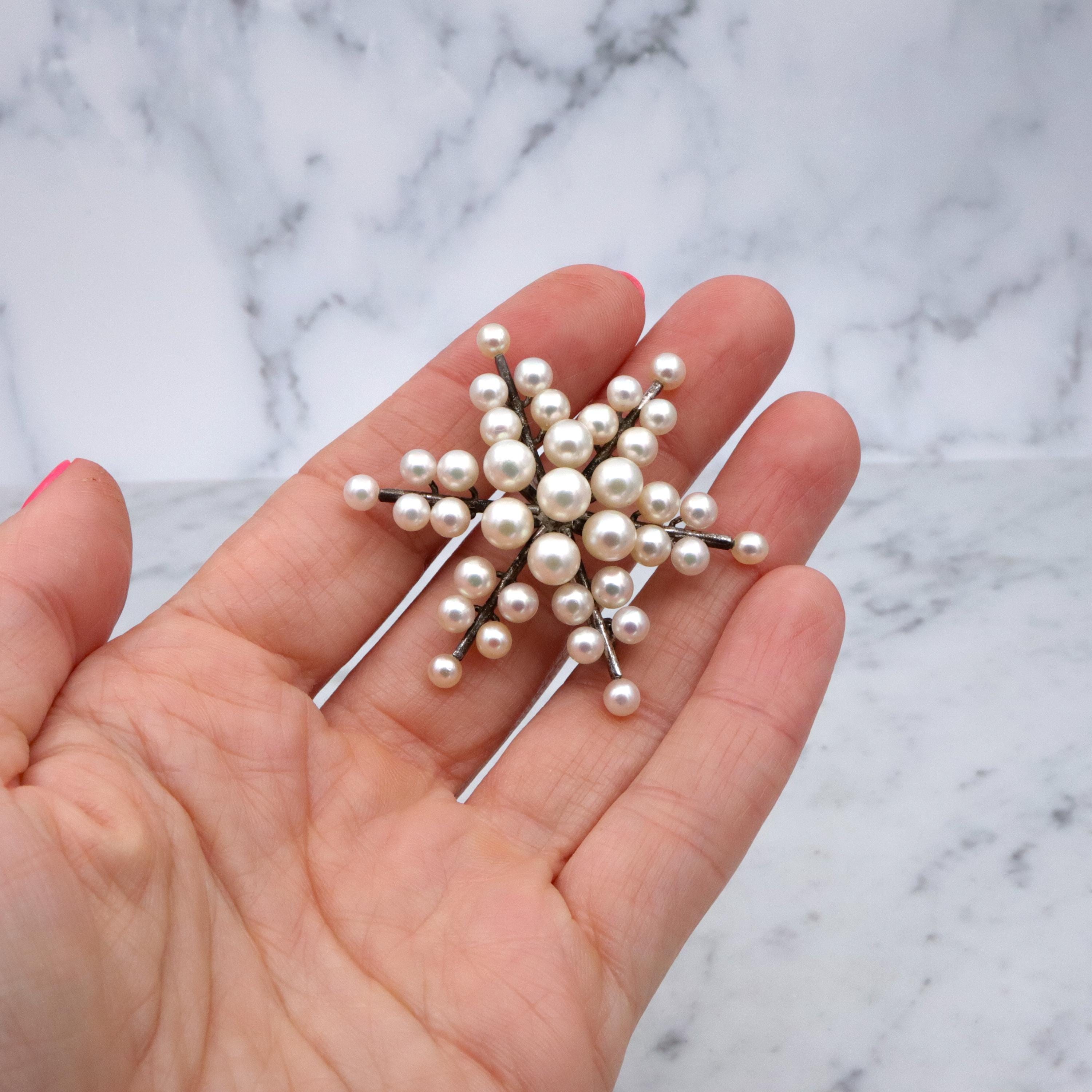 MCM Japanese Akoya pearl snowflake sterling brooch