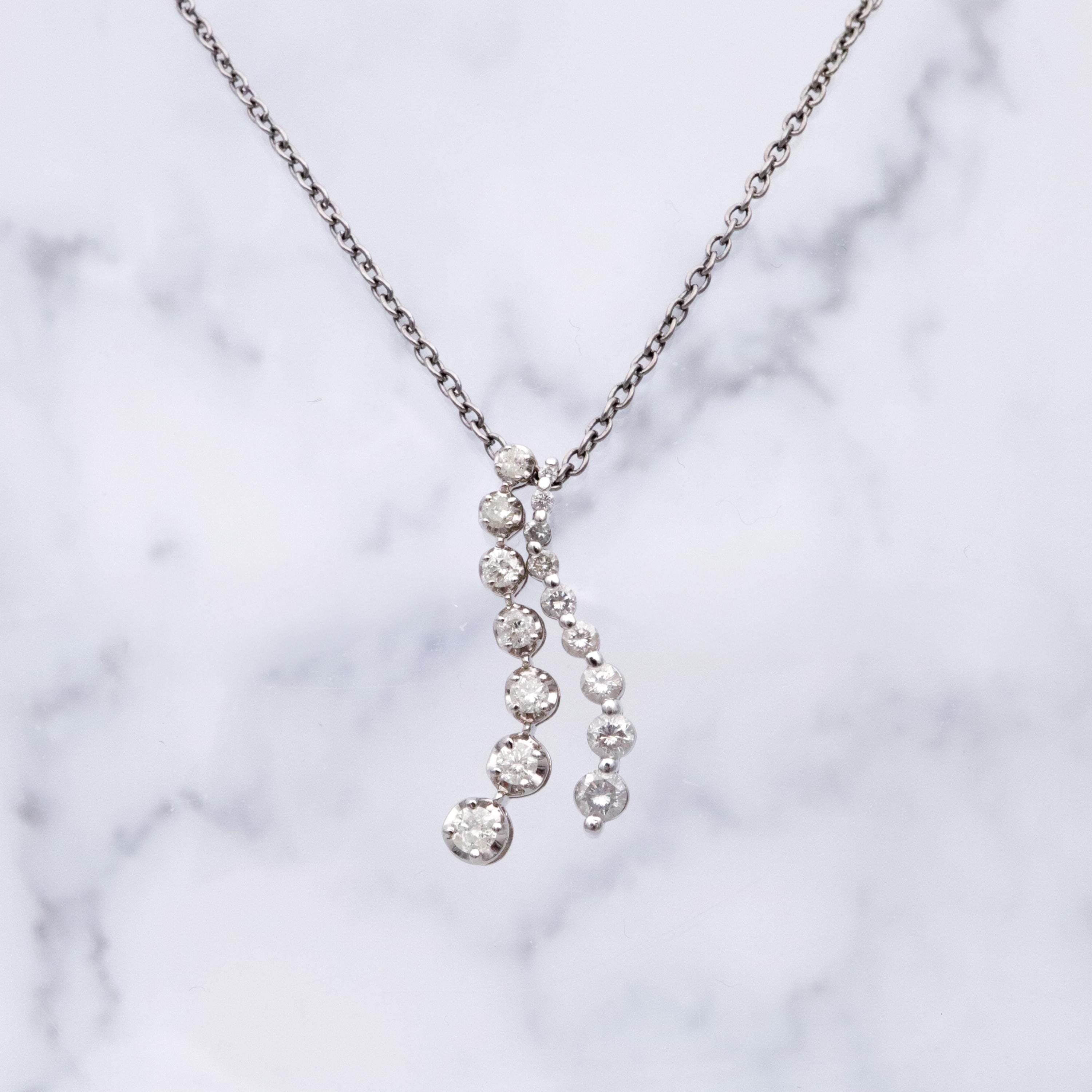 Vintage 14k white gold S-curve diamond journey pendant
