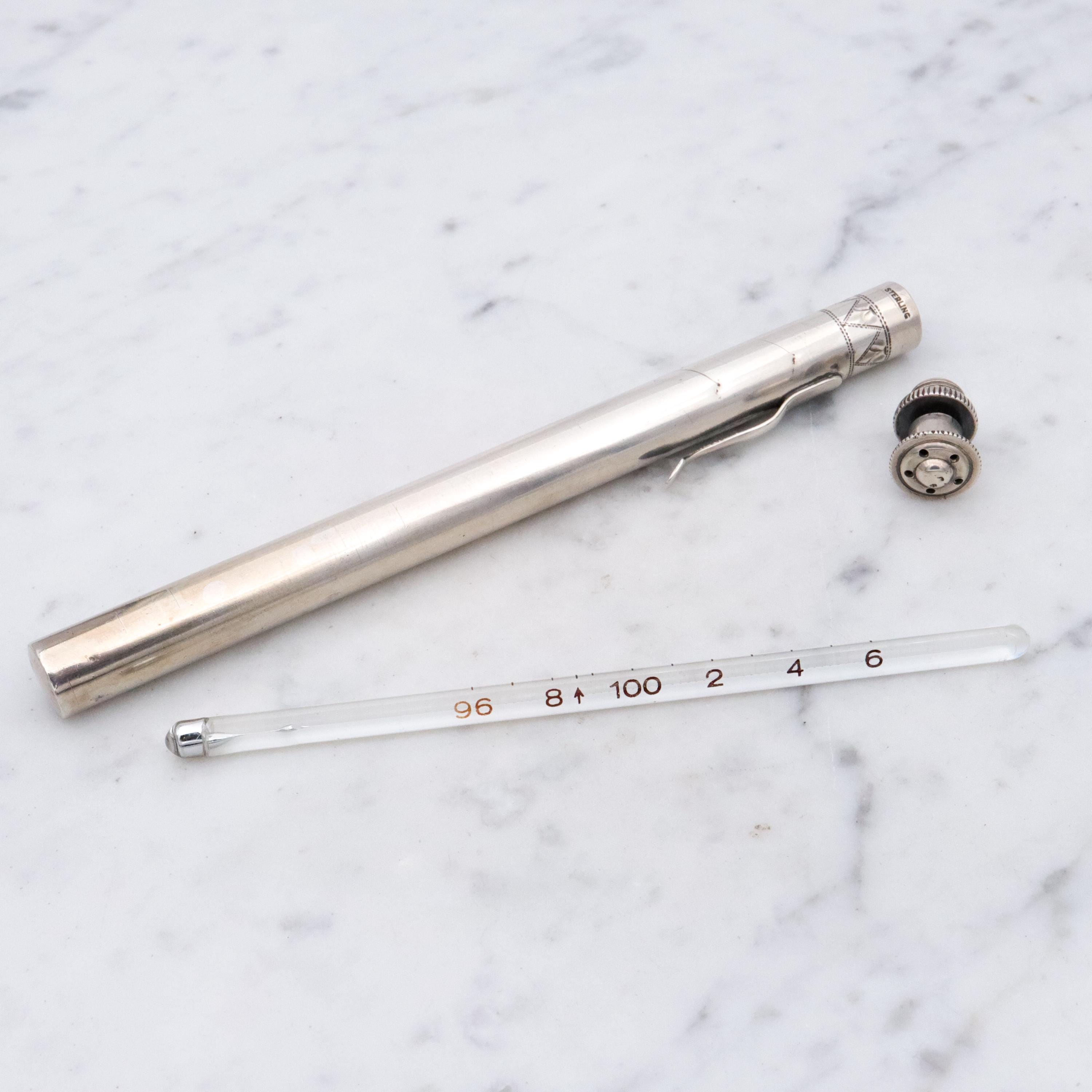Antique sterling thermometer case with clip