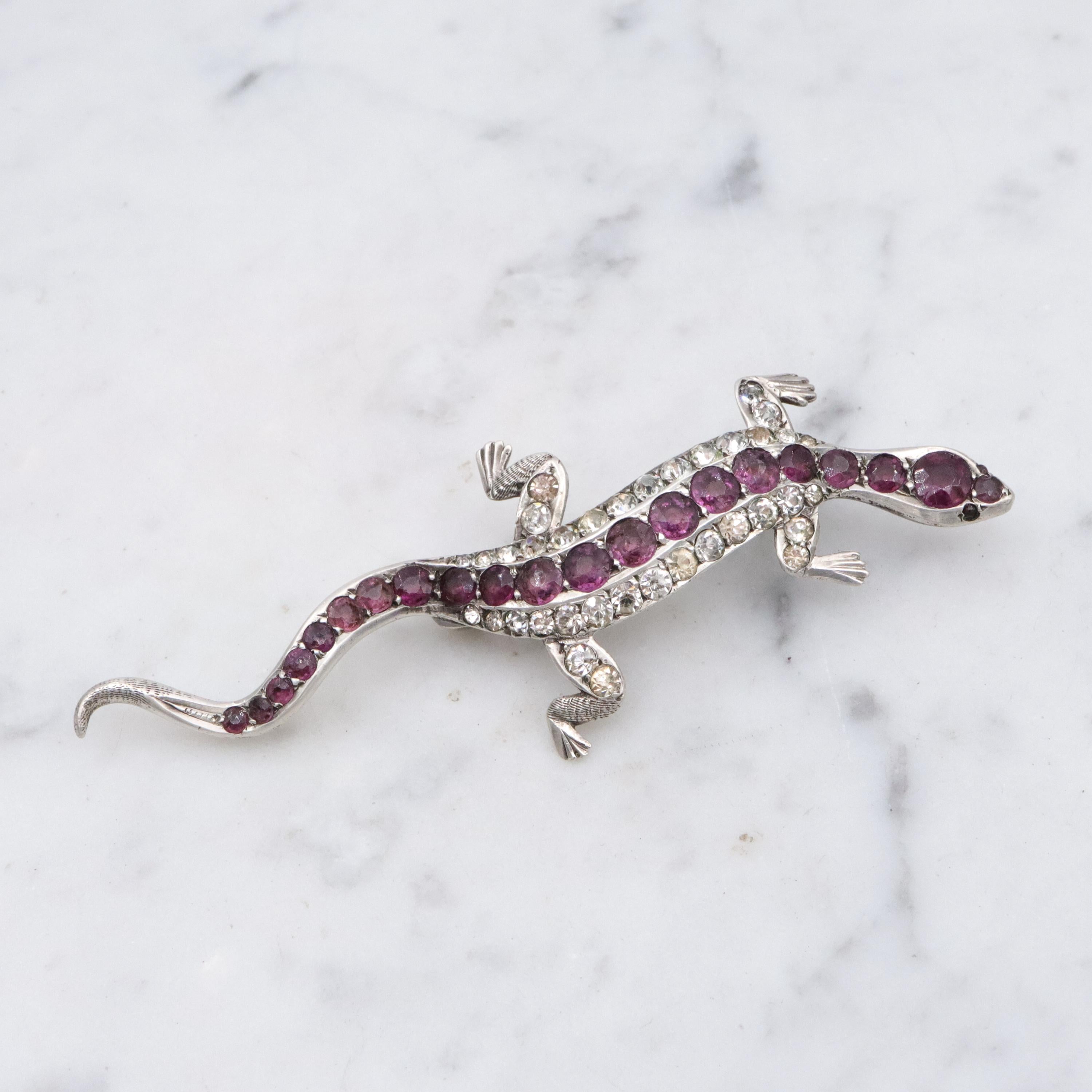 Victorian sterling & paste lizard figural brooch