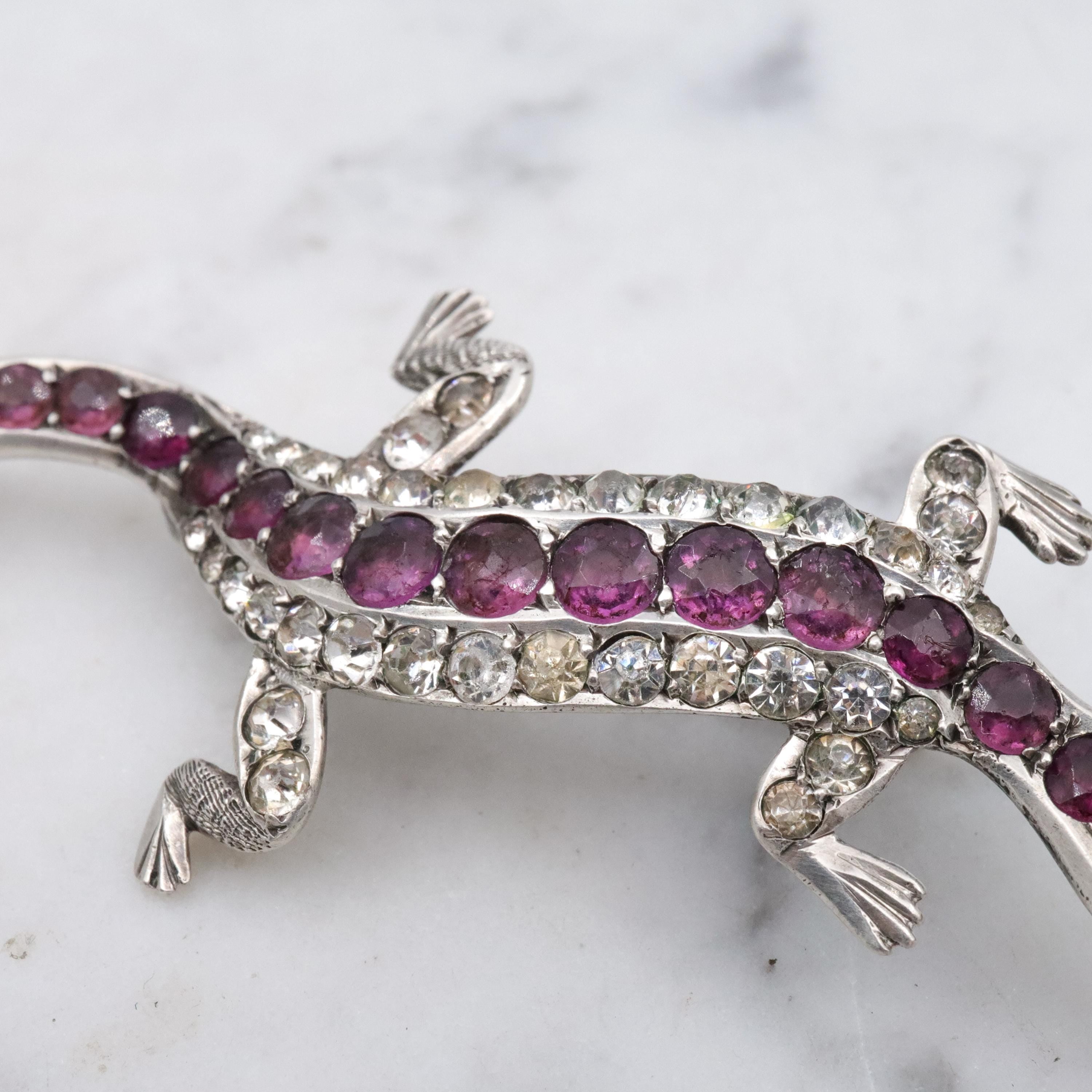 Victorian sterling & paste lizard figural brooch