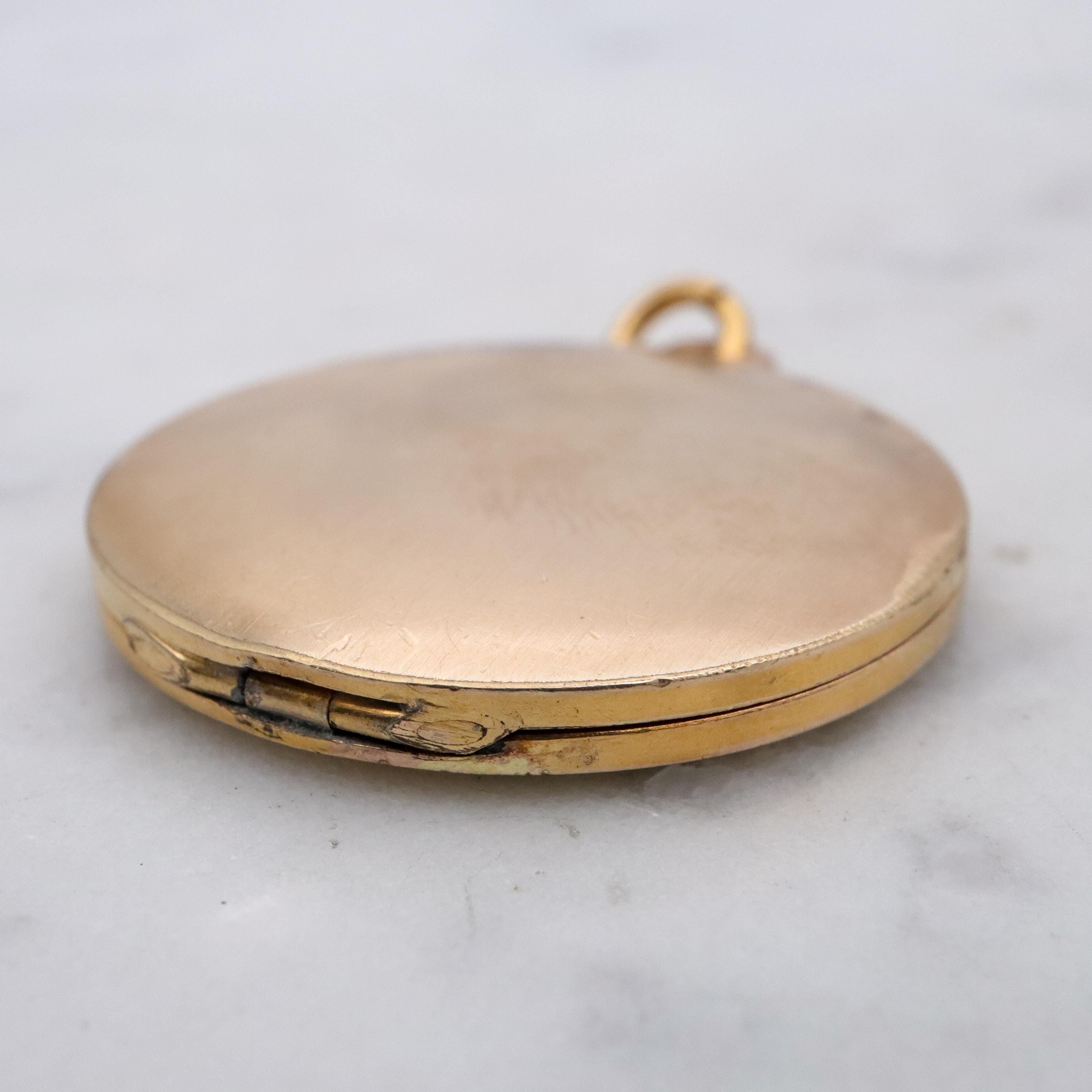 Edwardian tri-color gold filled floral engraved circle locket pendant